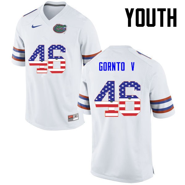 Florida Gators Youth #46 Harry Gornto V College Football Jersey USA Flag Fashion White